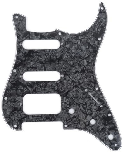Musiclily Pro 11 Löcher Round Corner HSS Strat Schlagbrett Gitarren Pickguard mit 2 Schrauben Humbucking Pickup Mount für Fender American/Mexican Stratocaster E-Gitarre,4 lagig Black Pearl