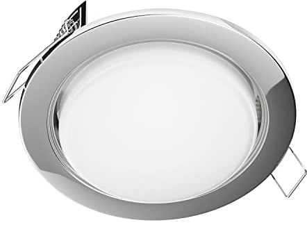ledscom.de Einbaustrahler Zobe flach chrom rund + LED Lampe 541lm warm-weiß 3-Stufen Dimmen ohne Dimmer mit Lichtschalter 107mm Ø Lochkreis 90mm Ø