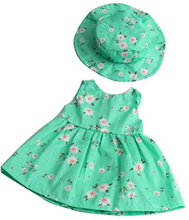 Uteruik Ausgefallene Kleidung Outfit für 18 '' (46cm) American Girl My Life Dolls Blumenkleid-Hut-Set, 2-teilig, Grün