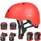 XJD Fahrradhelm Kinder Schoner Set(7er) Kinder Helm mit Knie- & Ellenbogen- & Handgelenkschützer Verstellbarer Schutz Jugend Skaterhelm für 3-13 Jahre Alt (Rot Set, M: 55-57 cm)