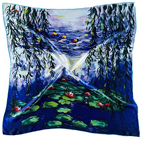 YangtzeStore Large Square Charmeuse Silk Scarf Classic Art Print, Waterlilies By Monet 1, 63 x 17