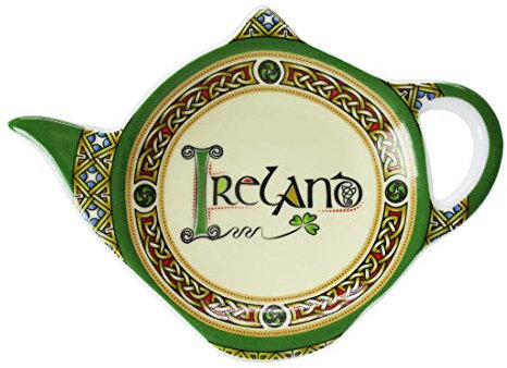 Irlanda - Soporte para bolsitas de té con trébol | Bolsa de té irlandesa en forma de tetera | Plato de descanso hecho de porcelana de hueso nuevo regalo de bendición de 15 cm de ancho