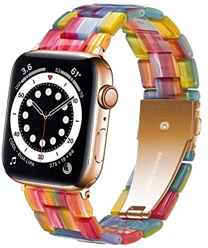 DEALELE Armband Kompatibel mit iWatch 38mm 40mm 41mm, Buntes Resin Harz Ersatz Uhrenarmband für Apple Watch Series 9/8 / 7/6 / 5/4 / 3 / SE Damen Herren, Regenbogen