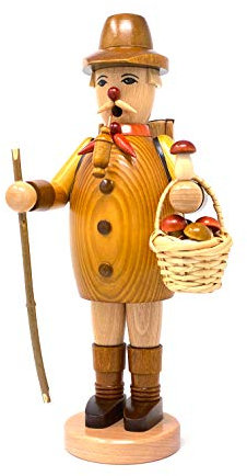 Drechslerei Friedbert Uhlig, Räuchermännchen Nr. 020/g, Waldarbeiter m. Korb, gebeizt, 35 cm hoch, aus regionalem Holz gedrechselt, echte Handarbeit aus dem Erzgebirge, Weihnachten,Holzkunst, Echtholz