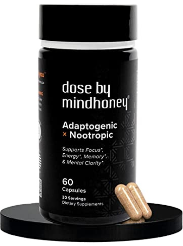 MINDHONEY | DOSE 60 Count, Premium All-in-One Nootropic Brain Supplement | Focus, Mood, Energy, & Memory | Functional Mushrooms & Adaptogens - Lion’s Mane, Ashwagandha, L-Theanine, Bacopa, & Vitamins