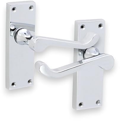 Polished Chrome Victorian Scroll Lever Latch Lock Bathroom Privacy Door Handles, Suitable for All Types of Internal Doors (Latch Handle)