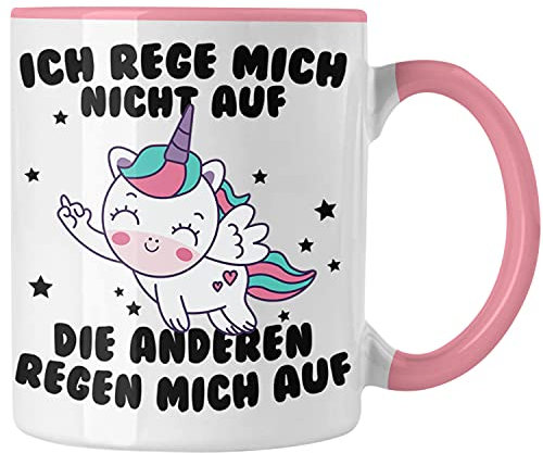 Trendation - Tasse mit Spruch, Lustige Tasse mit Sprüchen - Ich Rege Mich Nicht Auf - Kaffeetasse Geschenk Arbeitskollege Geschenkidee Frauen Einhorn Moti (Rosa)