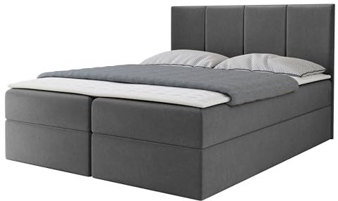 Mirjan24 Boxspringbett Rebos, Doppelbett mit 2 Bettkästen, Lattenrost und Matratze, Amerikanisches Continentalbett, Polsterbett, Bett mit Kopfteil, Bettgestell (Manila 16, 160 x 200 cm)