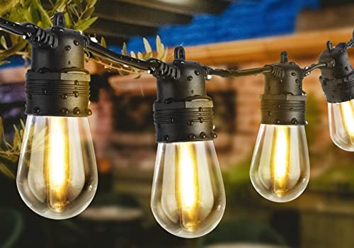 DGO Outdoor String Lights Mains Powered, 96FT Waterproof Festoon Gazebo Pergola String Lights, Dimmable LED S14 Garden Lighting, Patio Fairy Lights 30 Bulbs with 6 Spares [Energy Class A+++]