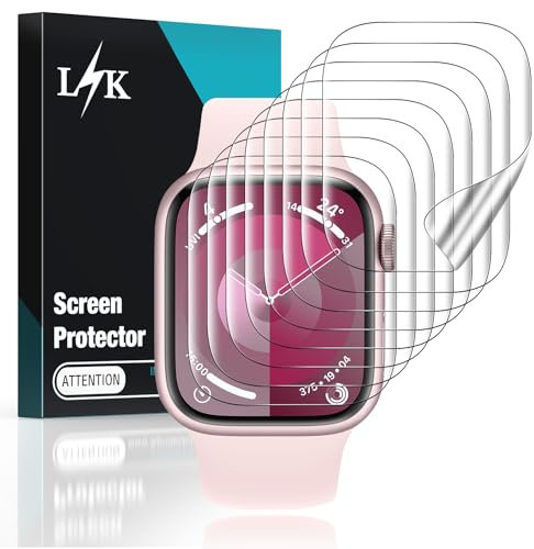 LϟK 8 Pezzi TPU Pellicola Protettiva per Apple Watch Series 9 / Series 8 / Series 7 41mm - Senza Bolle Trasparente HD Schermo Protettivo con Facile Kit D'Installazione