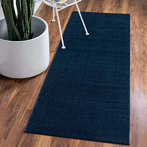 carpet city Teppich Einfarbig Blau Flur - Kleiner Läufer 80x150 cm - Hochtief-Streifen-Muster, 3D-Effekt - Kurzflor Teppiche Modern - Deko Home&Living