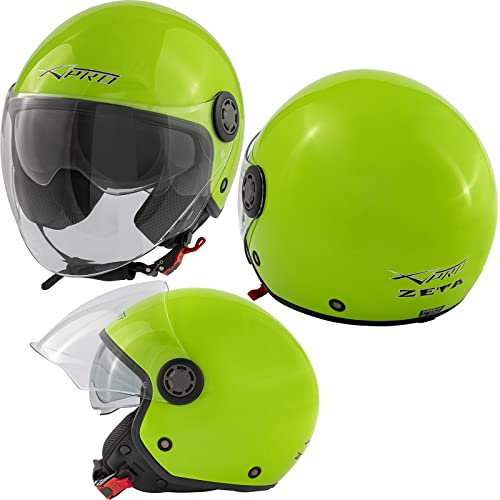 Jethelm Helm Motorrad Roller Lang Sonnenblende Visier Zugelassen ECE 22 06 Grün XS