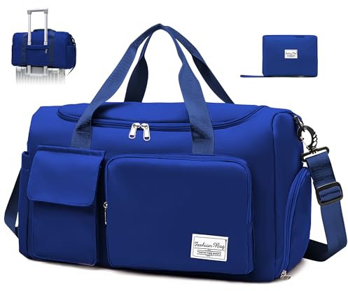 Hoseay Sporttasche Herren Reisetasche mit Schuhfach und Nassfach Groß Gym Bag Faltbar Schwimmtasche Wasserdicht Trainingstasche Leicht Duffel Bag für Sport Fitness Reisen, Blau