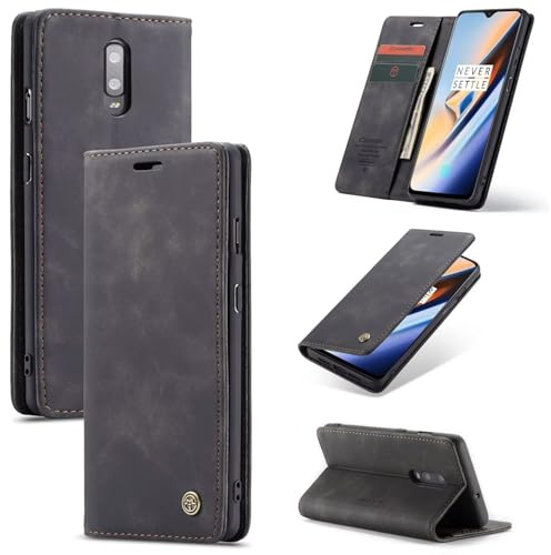 SLWYF Handyhülle für OnePlus 7 Hülle Premium Lederhülle Klappbar Flip Case Tasche Magnet Kartenfach Standfunktion Klapphülle Schutzhülle für OnePlus 7, Schwarz