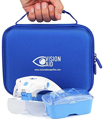 Vision Aid Lupe mit Licht, 5 Linsen, Stirnband, Aufbewahrungsetui, freihändige Optivisor-Lupe für Wimpern, Schmuck, Microblading, Hobby, zahnärztliche Naharbeit