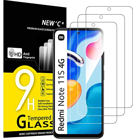 NEW'C 3 Pack Designed for Xiaomi Redmi Note 11 4G (6.5), Redmi Note 11S 4G Screen Protector Tempered Glass, Case Friendly Anti Scratch, Bubble Free, Ultra Resistant