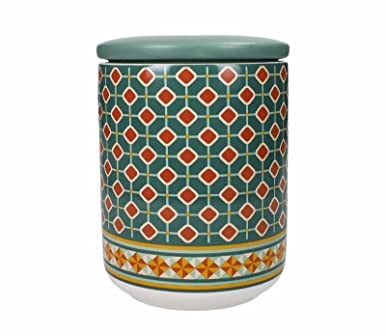 Brandani 52532 Barattolo Le Cementine Quadrella New Bone China, cm d10x14,5h, Dotato di Tappo, 750gr, Decoro Girandola