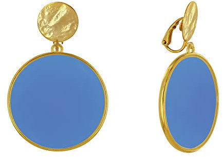 LES POULETTES BIJOUX - Boucles d'Oreilles Clip Métal Doré Cercle Coloré Translucide - Bleu Navy
