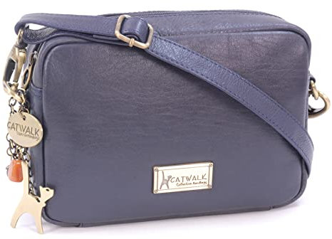 Catwalk Collection Handbags - Bolso Bandolera Pequeño de Piel Auténtica - Bolso de Mano Mujer - Bolsito Cruzado con Correa Desmontable - Polly - Azul