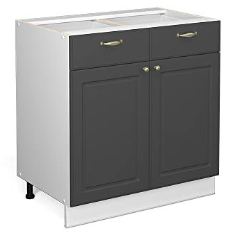 Vicco Küchenunterschrank Fame-Line, Anthrazit-Gold/Weiß, 80 cm ohne Arbeitsplatte