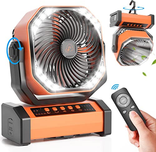 Vidihill 20000mAh Camping Fan With LED Light, Auto-Oscillating Desk Fan With Remote & Hook, Rechargeable Battery Operated Outdoor Tent Fan With Timer, 4 Speeds USB for Camp Travel Jobsite