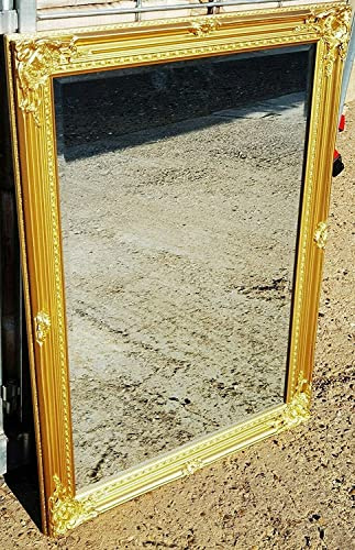 Biznest Large Gold Ornate Wall Mirror Rustic Gold French Hallway Bathroom Wooden Flowery Design 104X74Cm