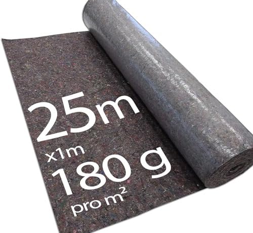 DEFACTO Malervlies 25m x 1m - 180gr Maler-Abdeckvlies 25m², Non-Slip Vlies mit PE Anti-Rutsch Beschichtung, Oberflächenschutz für Maler und Vliesrolle, Malerfilz, Schutzvlies zum Tapezieren Grau