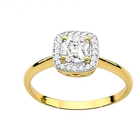 MARKO Damen Goldring mit 0.60 Karat Weißer Saphir und 0.10 Karat Diamanten - Gold Diamant Verlobungsring - 14 Karat Gold (585) - Goldring für Frauen (Gelbgold, 50 (15.8))