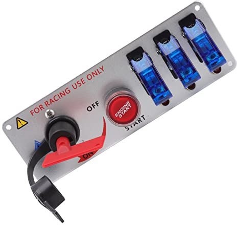Pannello Interruttore di Accensione per Auto da Corsa Aramox, Pannello Interruttore di Accensione a Levetta LED 5in1 12V con Pulsante di Avviamento Motore per Camion Camper per