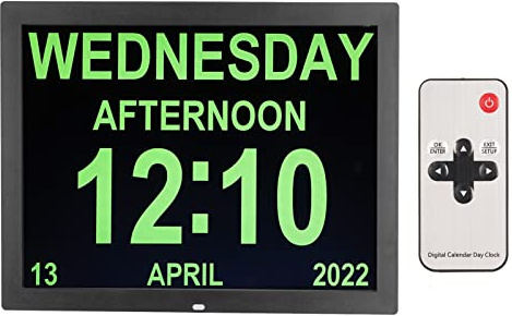 banapoy 15-Zoll-Digitalkalender-Tagesuhr, Großer HD-Display-Digitalwecker mit Datum und Wochentag, Ferngesteuerte Sehbehinderte Uhr für ältere Senioren mit Demenz