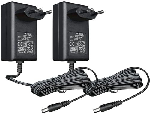 Lot de 2 adaptateurs d'alimentation 12 V 2 A/2000 mA, AC 100-240 V 50/60 Hz vers Chargeur Mural DC 12 V 2 A 24 W, Centre Positif, câble Long de 1,8 m, 20 AWG pour Une Utilisation Stable et Flexible.