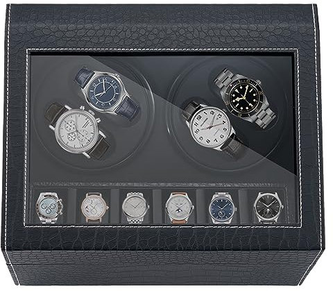 NOSTHEART Automatische Uhrenbeweger Box 4+6 PU Leder Luxuriöser Uhrenbeweger Uhrenvitrine für Automatikuhren mit Leisem Wechselstromadapter Watch Winder