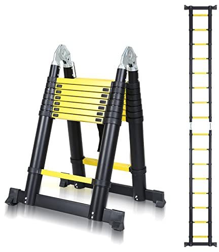 Ansobea Échelle télescopique multifonction en aluminium - Capacité de charge maximale de 150 kg - Jaune - 5 m YXXYSSTL13