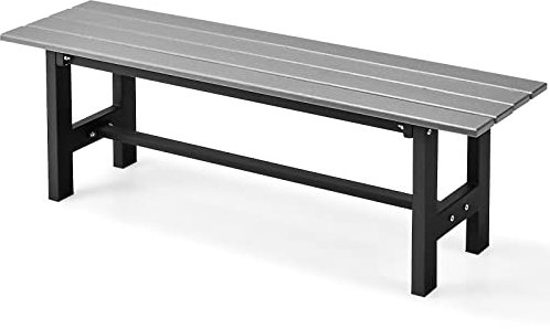 COSTWAY Banc de Jardin en HDPE et Cadre Métallique, Banc de Terrasse sans Dossier avec Assise à Lattes, Charge 300KG, 2 Places, pour Jardin, Terrasse, Cour, 120 x 36 x 40,5 cm (Gris)