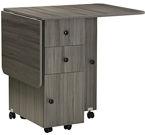 HOMCOM Küchentisch, zusammenklappbar, Esstisch, 2 klappbare Tabletts mit 2 Schubladen, 1 Schrank und 1 Aufbewahrungsregal, 120 x 60 x 76,5 cm, Dunkelgrau