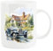 Vintage Car Mug - Painted Watercolour Blue Classic Car Country House Gift Present - Tea Coffee White Bone China Mug