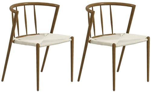 HOMCOM Pack de 2 Sillas de Comedor con Asiento de Cuerda de Papel Sillas de Cocina Apilables Estilo Moderno Carga 120 kg 51x51x71 cm Roble y Crema