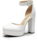 DREAM PAIRS Damen Plateau High Heels Blockabsatz Knöchelriemen Hochzeit Brautschuhe Party Bequeme Pumps Schuhe,Size 41,Weiss-Pu,SDPU2419W