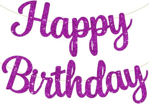 TONIFUL Lila Happy Birthday Banner. NO DIY 10Füße, Pre-Strung-Glitter Happy Birthday Zeichen, Happy Birthday Girlande, Happy Birthday Hintergrund, Happy Birthday Dekorationen für Frauen