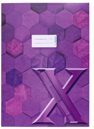 HERMA 20089 Heftumschlag A4 Karton Violett Lila, 10 Stück, veredelte Hefthülle mit Beschriftungsfeld aus stabilem & extra starkem Papier, Heftschoner mit Hexagon Muster Motiv für Schulhefte, farbig