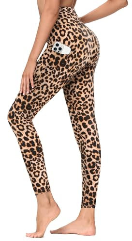 TNNZEET Leggings Damen High Waist mit Taschen Sporthose Blickdicht Sportleggins Lang Weiche Yogahose Elastische Hosen Sport Gym Laufhose(Leopard,XXL)