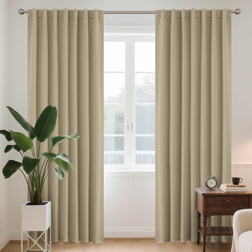 Joydeco Gardinen Blickdichte Vorhänge mit Schlaufen Verdeckten Hellbeige | 2er Set,H228 x B167 cm,Verdunklungsvorhänge für Schlafzimmer und Wohnzimmer,Hitzeschutz Thermovorhang,UV-schutz