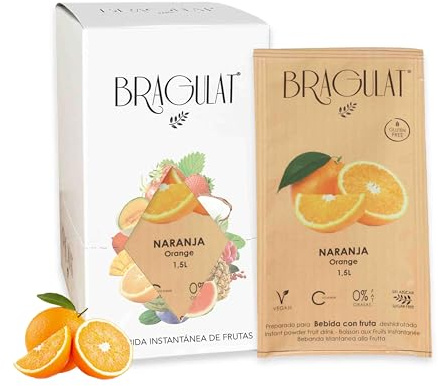BRAGULAT/Saborizantes de agua Sin Azucar, con fruta deshidratada, Vitamina C y B12, colorantes y sabores naturales | Agua con Sabor a Frutas .15 Sobres naranja
