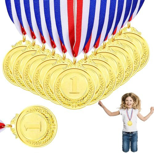 Xlong 12 Stück Siegermedaille,Gewinner Medaillen Gold,Goldmedaillen für Kinder,Medaillen Metall,Medaillen Kindergeburtstag,Medaillen Kindergeburtstag Metall Fussball,Medaillen Sportfest Metall (NO.1)