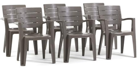 Anita - stapelbare Außen- und Gartenstühle aus Holzeffekt-Resin mit Armlehnen (6, Braungrau)