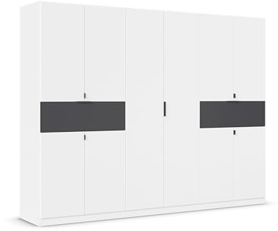 Rauch Möbel TICAO, Kleiderschrank, Farbe Weiß/Grau metallic, Breite 271 cm | Schrank, Mehrzweckschrank, 10-türig, 2 Schubladen, für Schlafzimmer, Kinderzimmer, Homeoffice, Garderobe, Flur