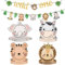 CTALBFF Wild One Banner, Animal Face Tableware Set, Lion Plates, Tiger Plates,Elephant Plates, Zebra Plates, Jungle Theme Party Supplies for Kids Birthday, Baby Shower