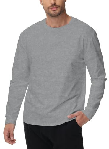 XYKJFIT Shirts for Men Long Sleeve Crewneck Basic Tees Gym Workout Tops Casual Loose Fit Pullover Shirt Mens Clothing Grey
