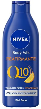 NIVEA Q10 Body Milk Straffende (1 x 400 ml), 72h Feuchtigkeitscreme für trockene Haut, Body Straffende Creme mit Collagen Boost Complex, Vitamin C und reinem Q10