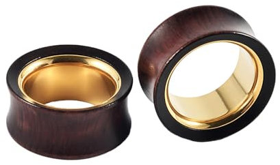 Hoisy Tunnel 19mm Plug 19mm Holz Tunnel Gold Edelstahl Ohr für Männer Ear Expander Set 3/4